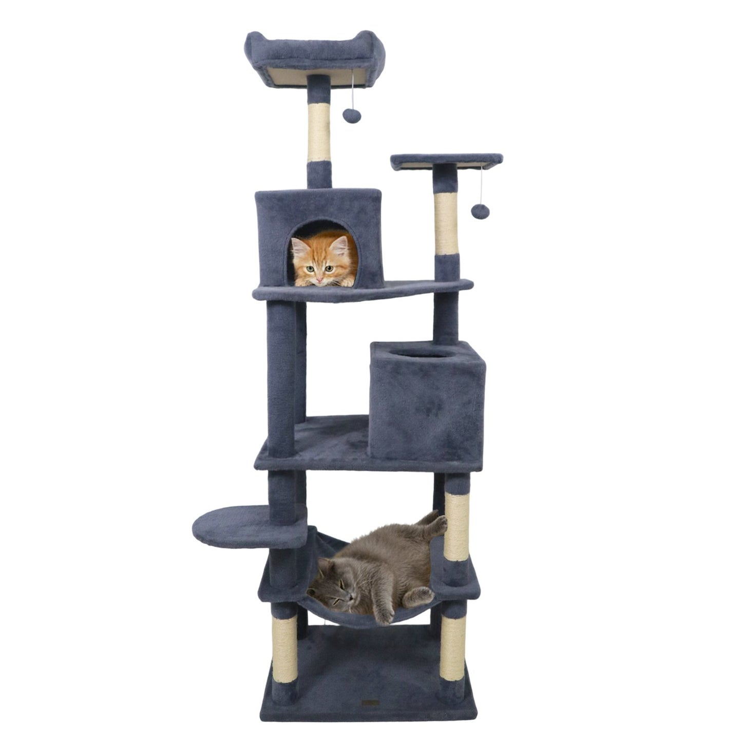 Multi-level Cat Tree Modern Cat Tower with Upholstered Perch and 2 Cat Condo-Beige