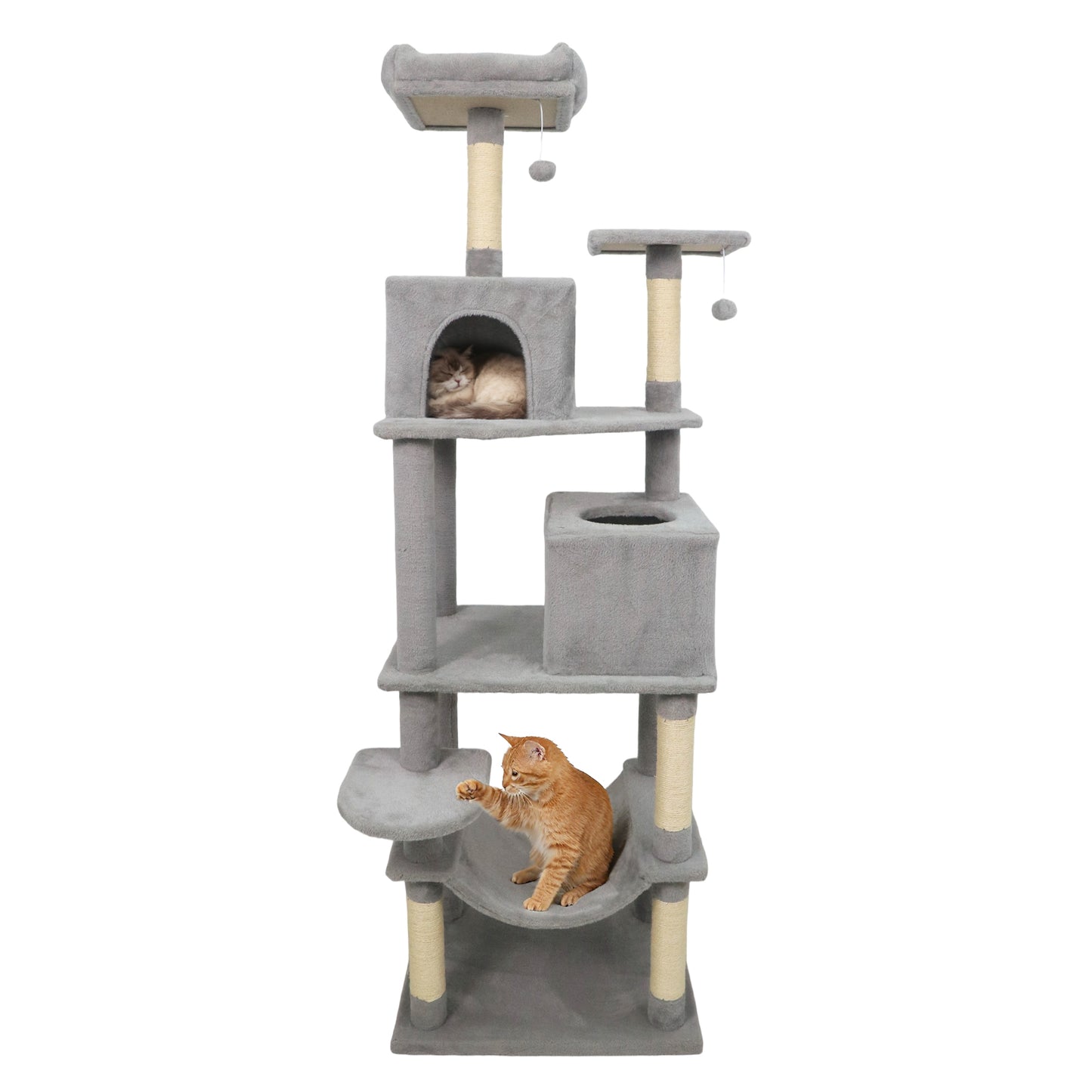 Multi-level Cat Tree Modern Cat Tower with Upholstered Perch and 2 Cat Condo-Beige