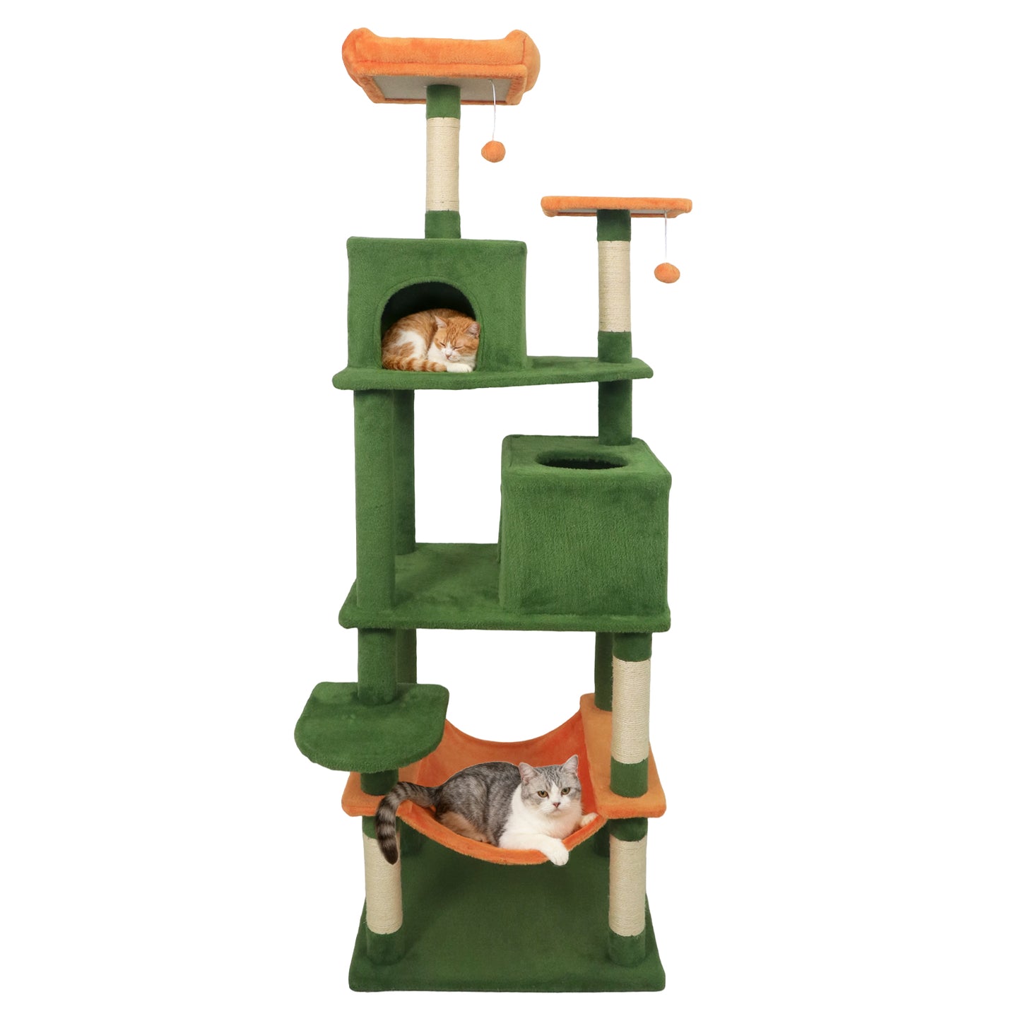 Multi-level Cat Tree Modern Cat Tower with Upholstered Perch and 2 Cat Condo-Beige