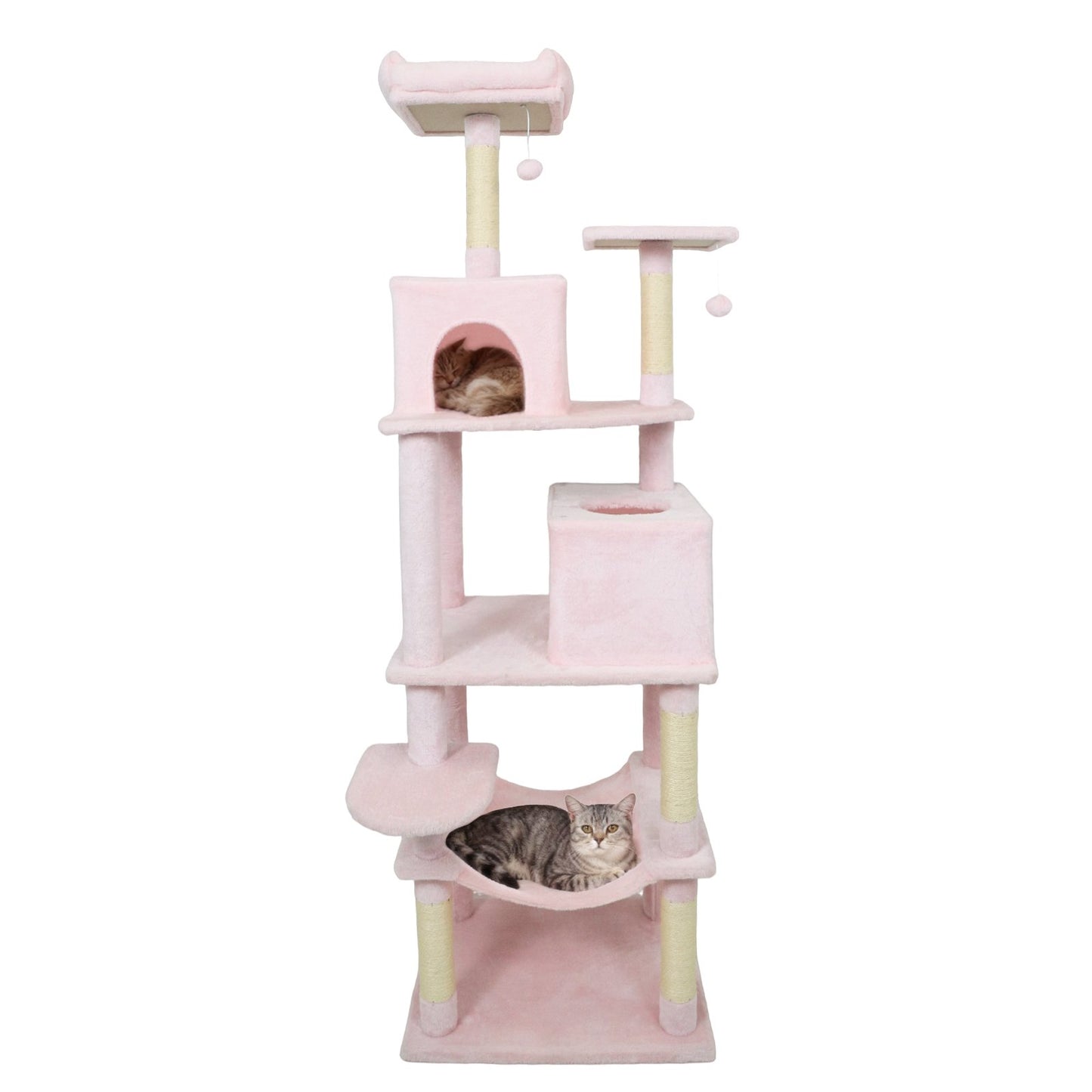 Multi-level Cat Tree Modern Cat Tower with Upholstered Perch and 2 Cat Condo-Beige