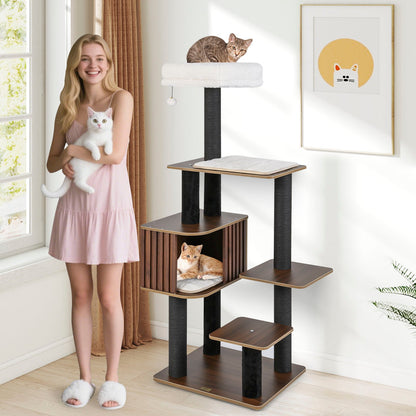 Multi-level Cat Tree for Indoor Cat 59.5 inch Tall Cat Tower with Cushion Top Perch-Brown