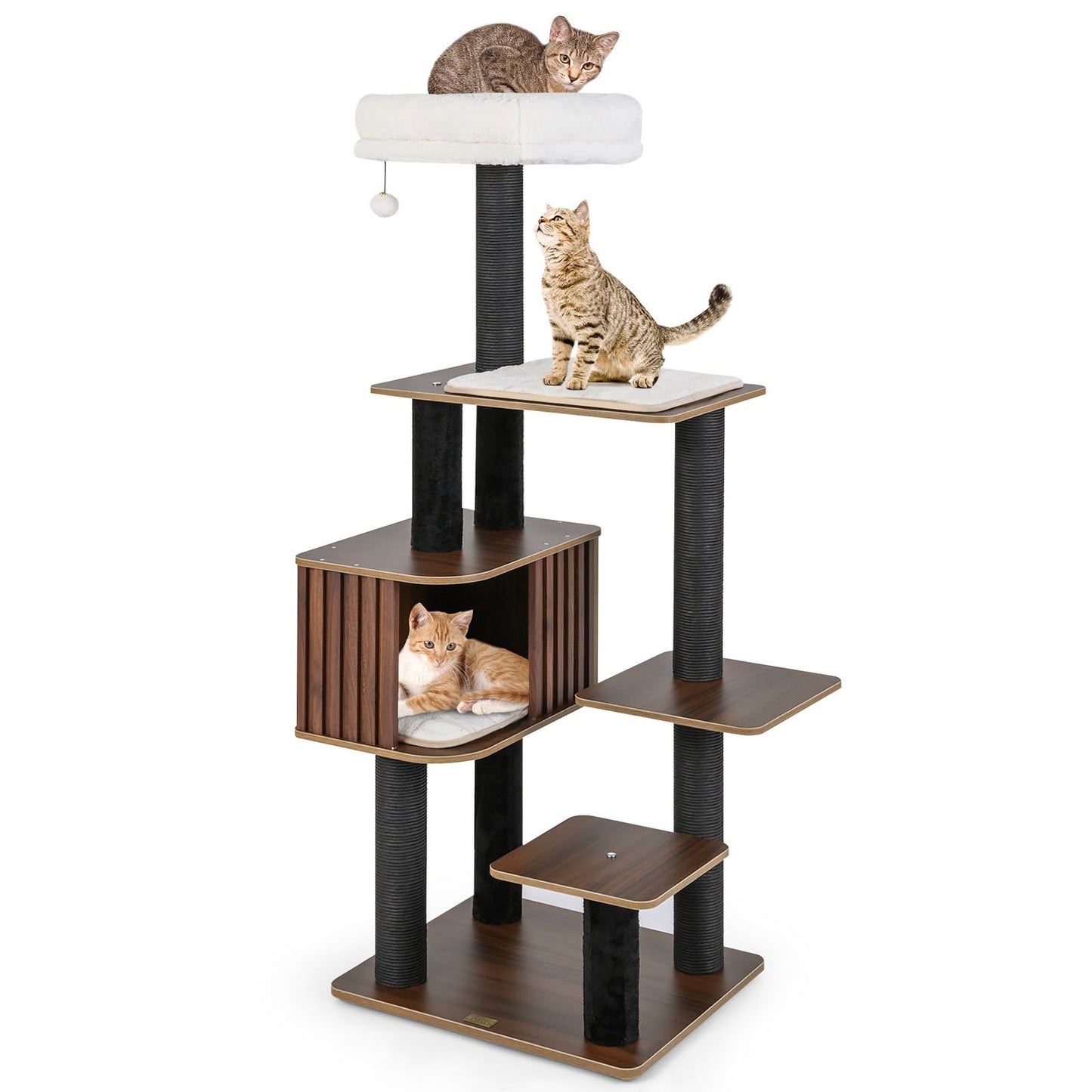 Multi-level Cat Tree for Indoor Cat 59.5 inch Tall Cat Tower with Cushion Top Perch-Brown