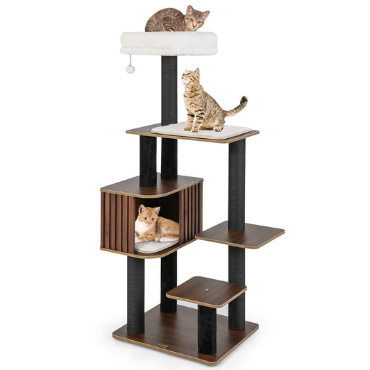 Multi-level Cat Tree for Indoor Cat 59.5 inch Tall Cat Tower with Cushion Top Perch-Brown