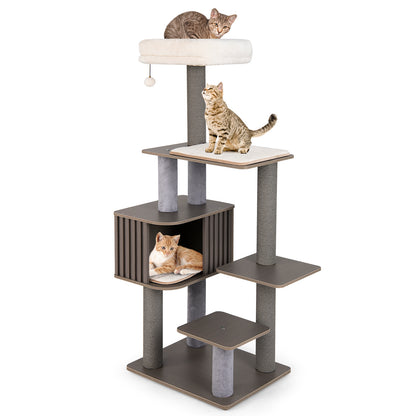 Multi-level Cat Tree for Indoor Cat 59.5 inch Tall Cat Tower with Cushion Top Perch-Brown