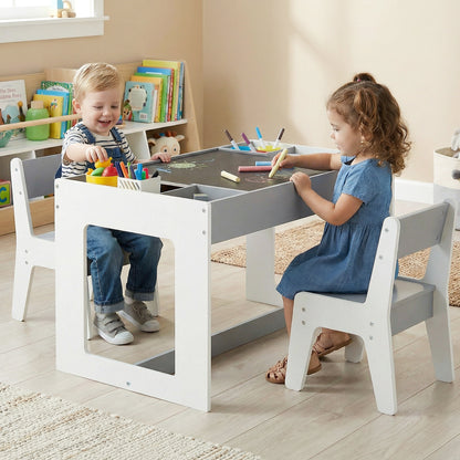 Multifunctional Kids Table and 2 Chairs Set with Chalkboard-Gray