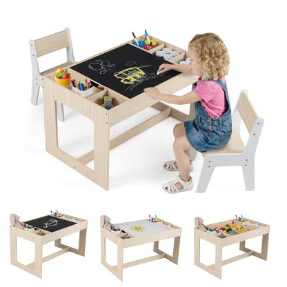 Multifunctional Kids Table and 2 Chairs Set with Chalkboard-Gray