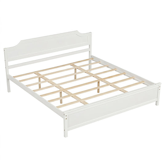 Multiple Size Solid Wood Platform Bed Frame with Headboard in White-King Size