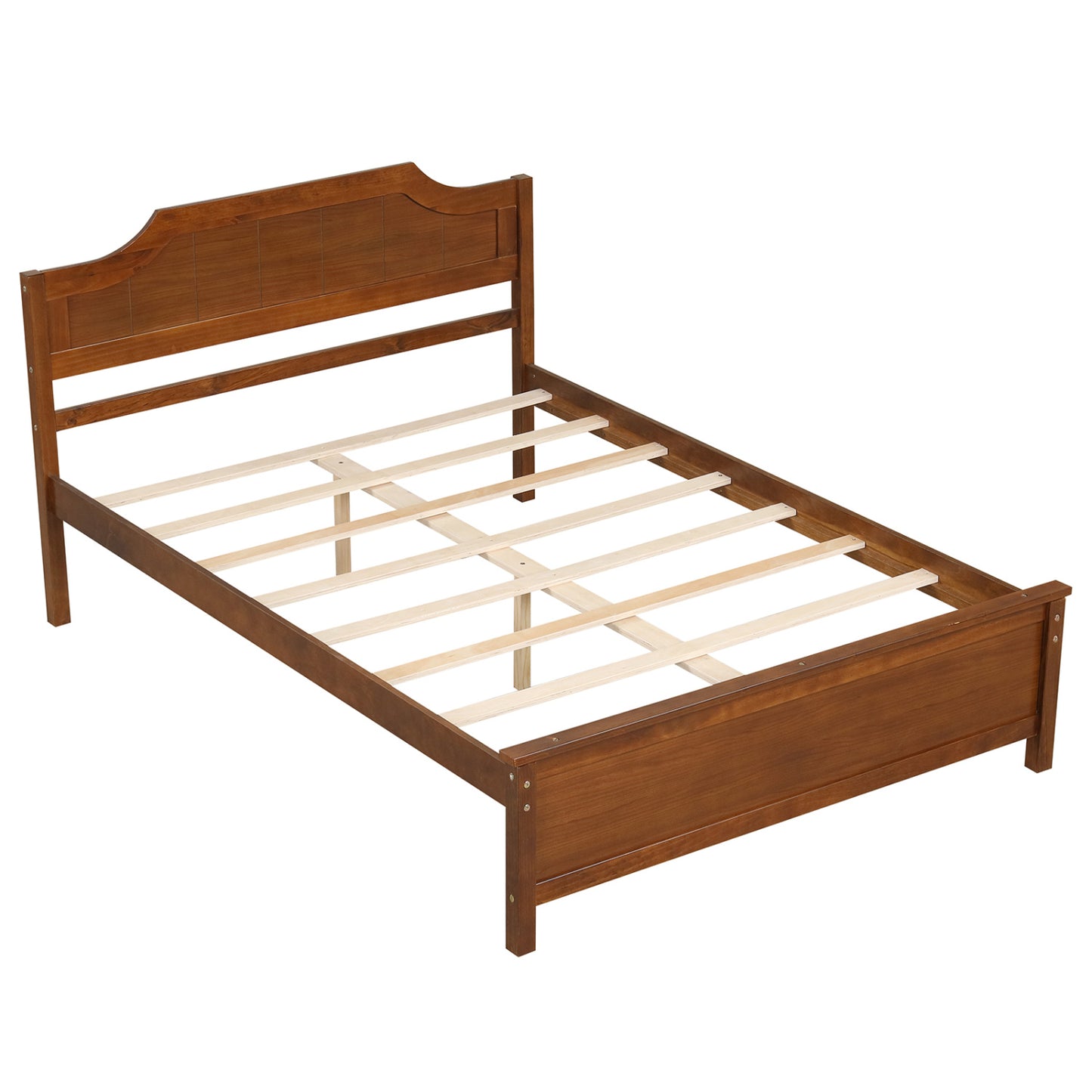 Multiple Size Solid Wood Platform Bed Frame with Headboard in Walnut-King Size