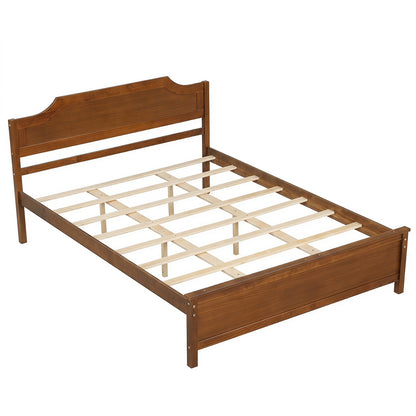Multiple Size Solid Wood Platform Bed Frame with Headboard in Walnut-King Size