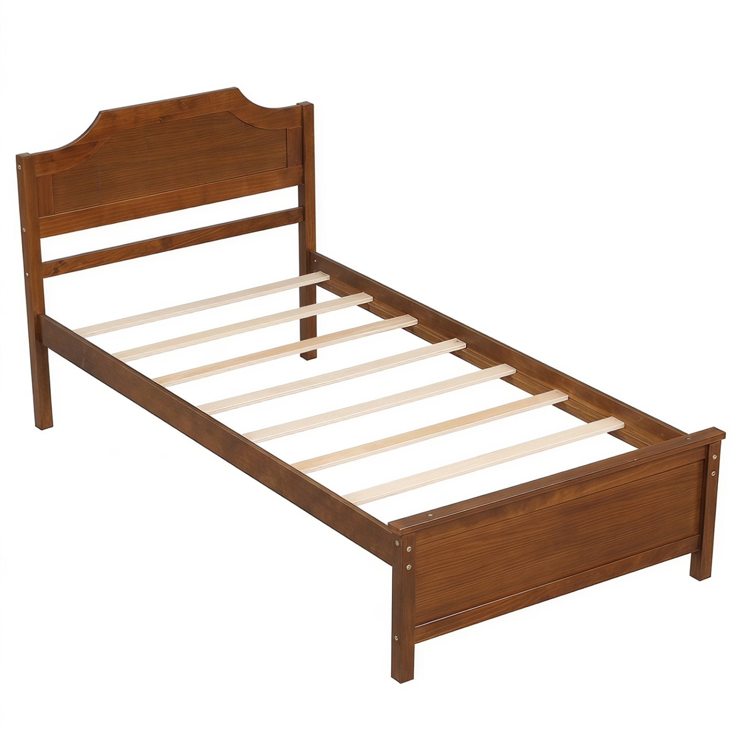 Multiple Size Solid Wood Platform Bed Frame with Headboard in Walnut-King Size