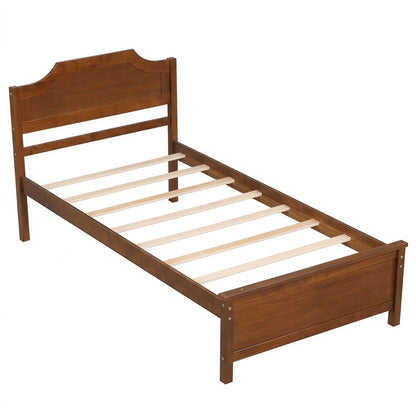 Multiple Size Solid Wood Platform Bed Frame with Headboard in Walnut-King Size