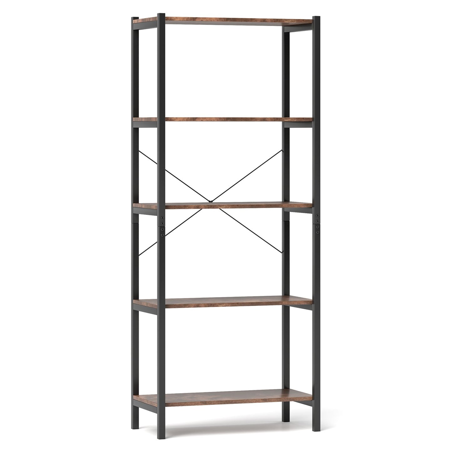 Multipurpose Open Bookcase Industrial Rack Wide Standing Storage Shelf-Brown
