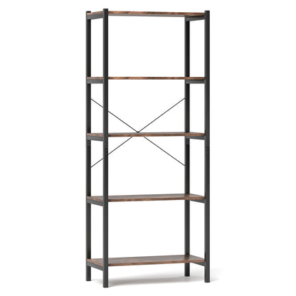 Multipurpose Open Bookcase Industrial Rack Wide Standing Storage Shelf-Brown
