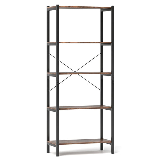 Multipurpose Open Bookcase Industrial Rack Wide Standing Storage Shelf-Brown