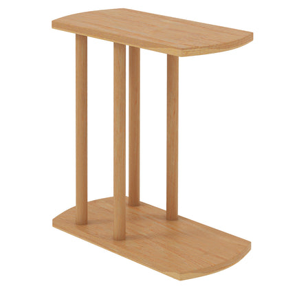Narrow 2-Tier C-shaped Teak Wood Side Table with Thickened Top and Sturdy Base