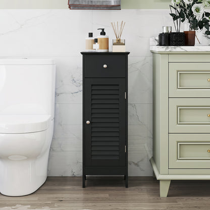 Narrow Bathroom Storage Cabinet with Adjustable Shelf and Drawer-Black