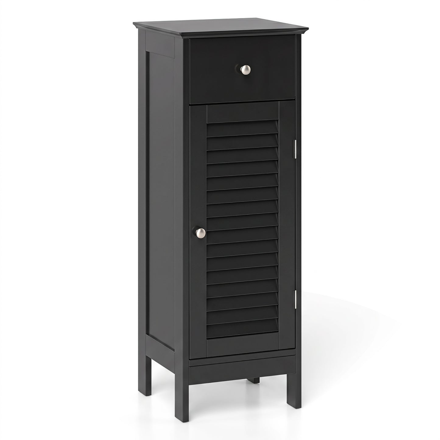Narrow Bathroom Storage Cabinet with Adjustable Shelf and Drawer-Black