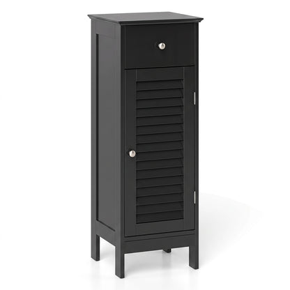 Narrow Bathroom Storage Cabinet with Adjustable Shelf and Drawer-Black