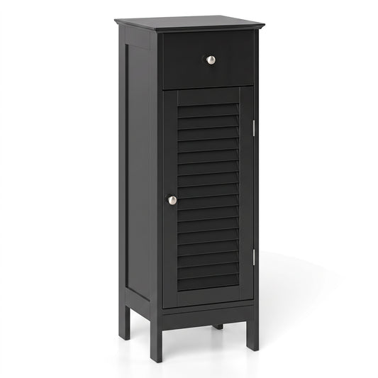 Narrow Bathroom Storage Cabinet with Adjustable Shelf and Drawer-Black