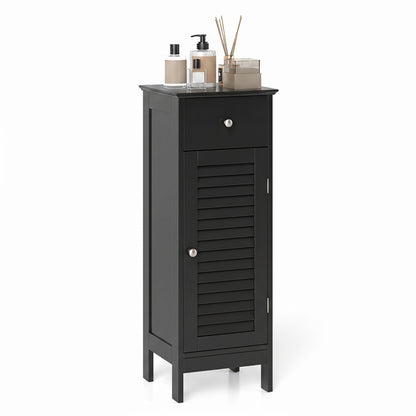 Narrow Bathroom Storage Cabinet with Adjustable Shelf and Drawer-Black