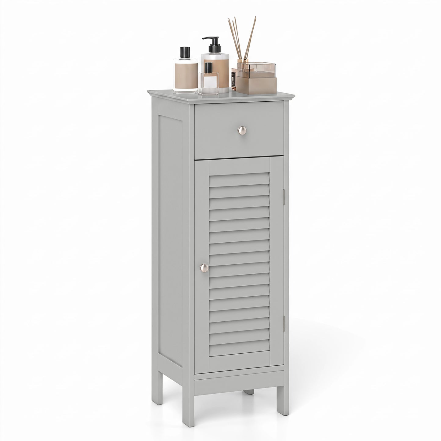 Narrow Bathroom Storage Cabinet with Adjustable Shelf and Drawer-Black