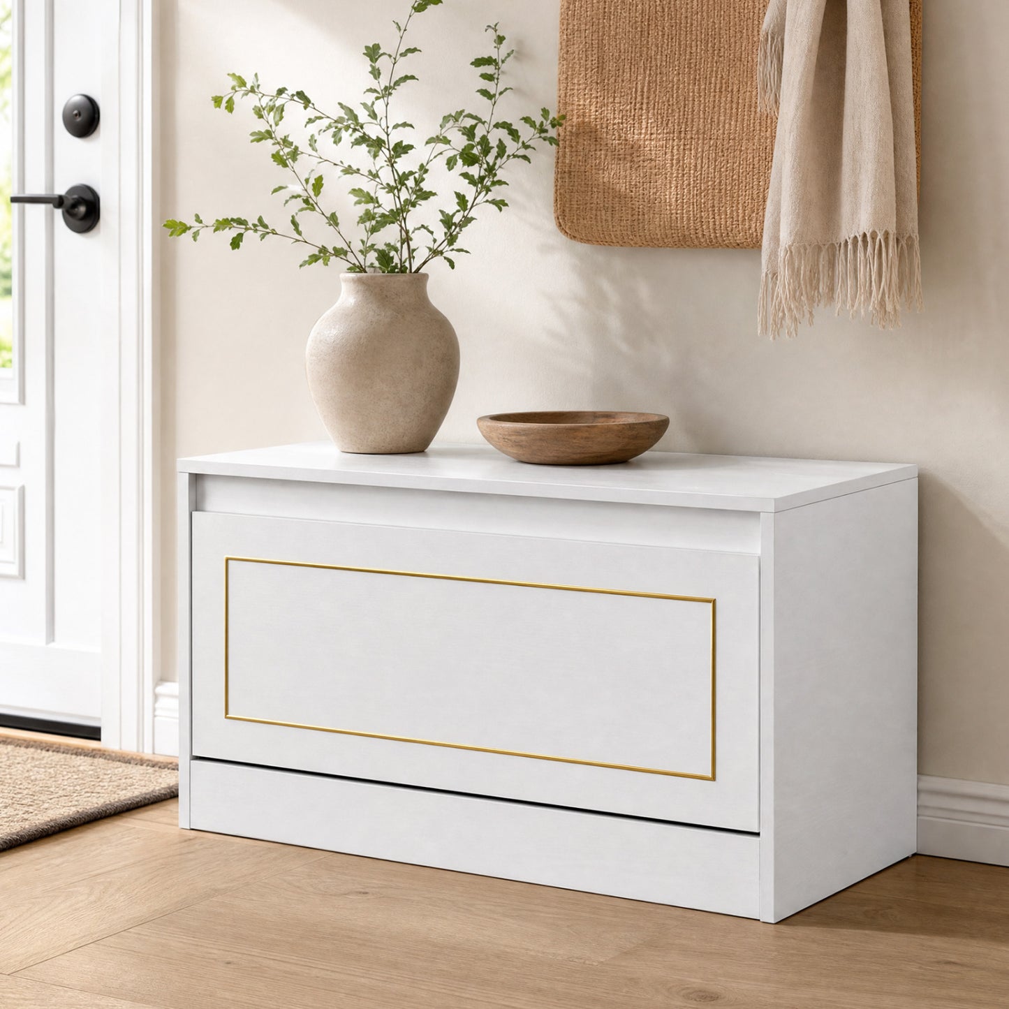Narrow Shoe Cabinet with 1 Flip Drawer and Adjustable Shelf for Hallway-White