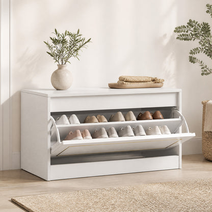 Narrow Shoe Cabinet with 1 Flip Drawer and Adjustable Shelf for Hallway-White