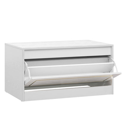 Narrow Shoe Cabinet with 1 Flip Drawer and Adjustable Shelf for Hallway-White