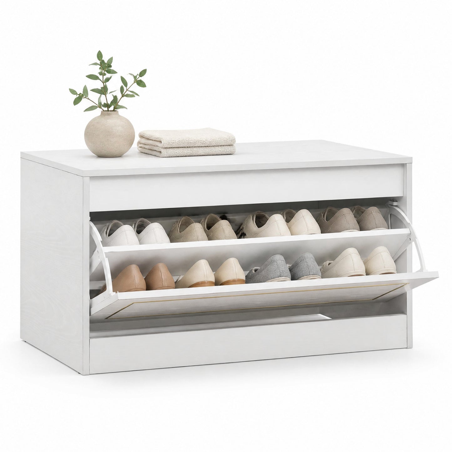 Narrow Shoe Cabinet with 1 Flip Drawer and Adjustable Shelf for Hallway-White
