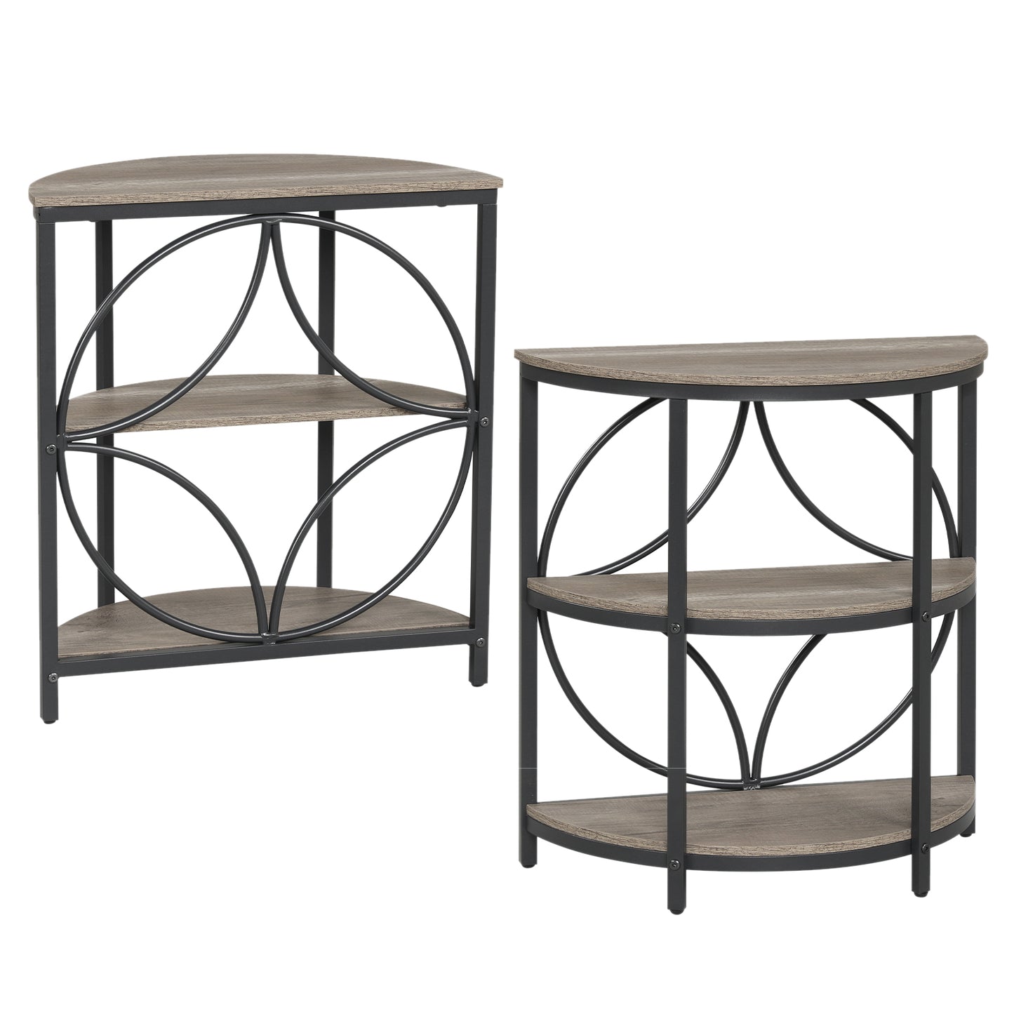 Narrow Side Table with Study Metal Frame and Storage Shelves-Gray