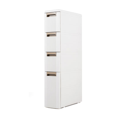 Narrow storage cabinet with drawers and removable dividers, ideal for bathroom floor organization, by Direct by Wilsons Home Store.