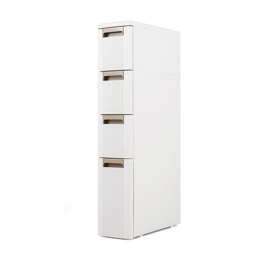 Narrow storage cabinet with drawers and removable dividers, ideal for bathroom floor organization, by Direct by Wilsons Home Store.