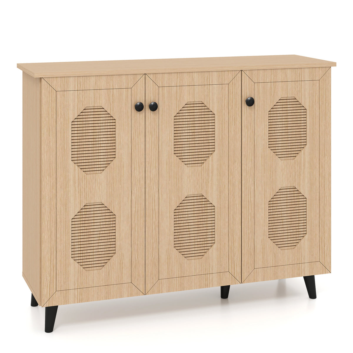 Natural Shoe Cabinet with 3 Doors Freestanding Closed Footwear Storage Unit for Entryway Hallway-Natural