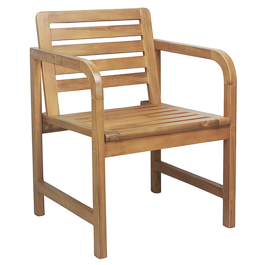 Natural Wood Patio Armchair with Slanted Back and Slatted Seat