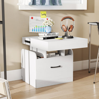 Nightstand with Charging Station Modern Bedside Table for Living Room Bedroom Office-Black