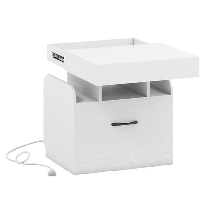 Nightstand with Charging Station Modern Bedside Table for Living Room Bedroom Office-Black