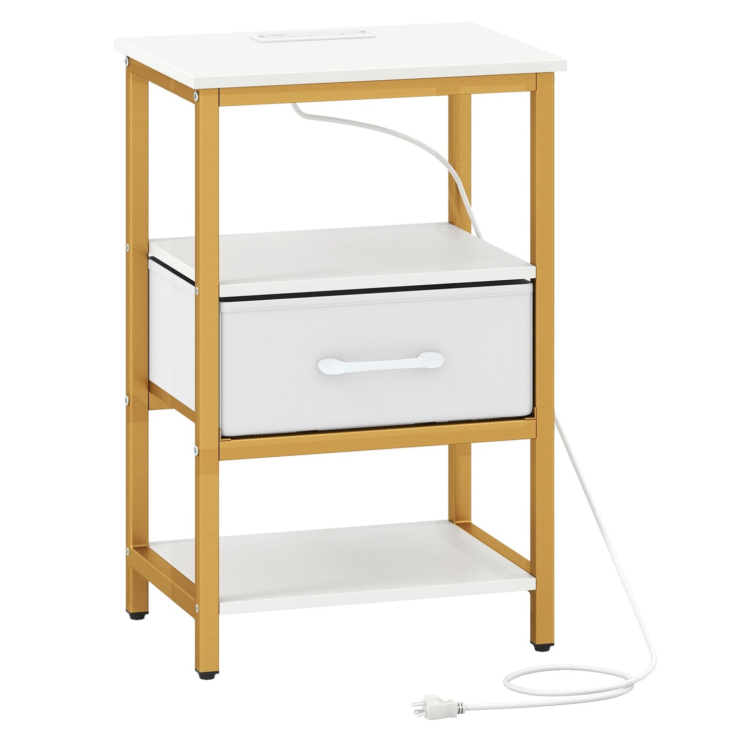 Nightstand with Charging Station and Adjustable Fabric Drawer for Bedroom and Living Room-Set of 2