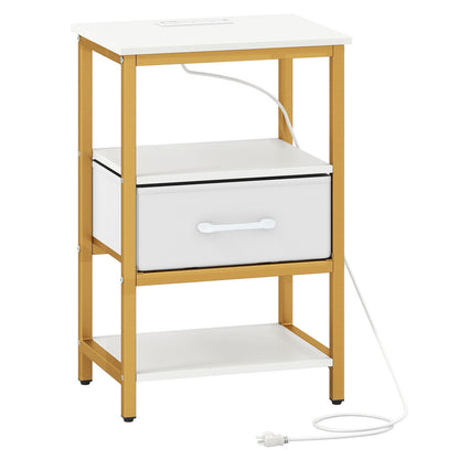 Nightstand with Charging Station and Adjustable Fabric Drawer for Bedroom and Living Room-Set of 2