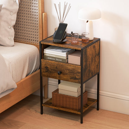 Nightstand with Charging Station Bedside Table with USB Ports and Outlets-Black