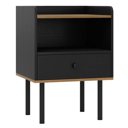 Nightstand with Drawer 3-Tier Sofa Side Table with Open Storage Shelf-Black