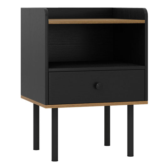 Nightstand with Drawer 3-Tier Sofa Side Table with Open Storage Shelf-Black