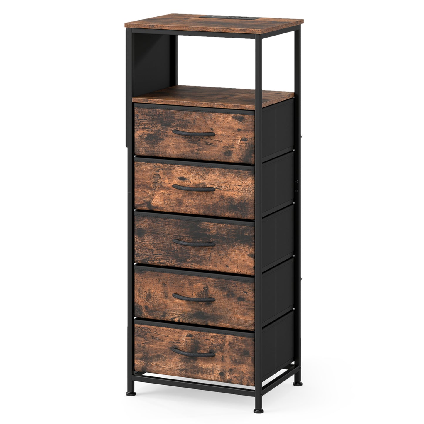 Nightstand with Integrated Charging Station 39 Inches Modern Bedside Table-Black