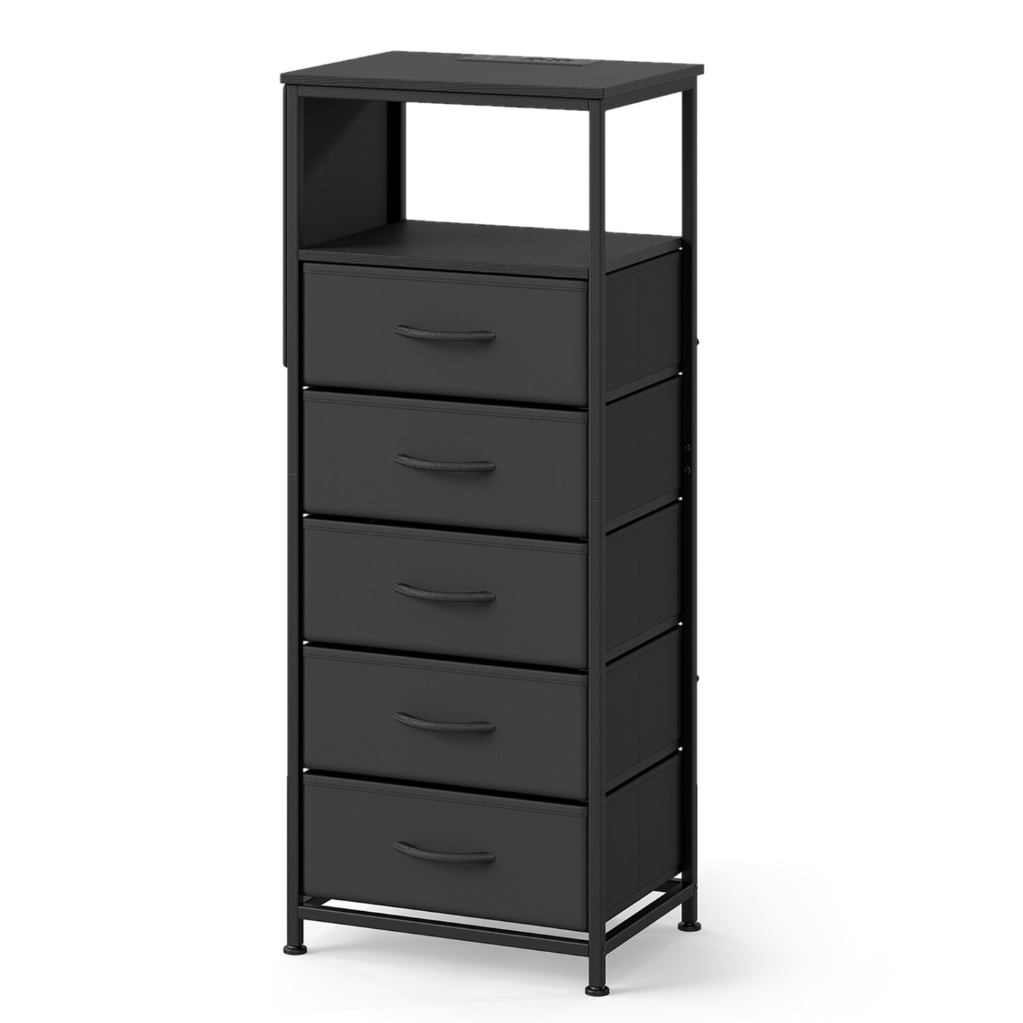 Nightstand with Integrated Charging Station 39 Inches Modern Bedside Table-Black