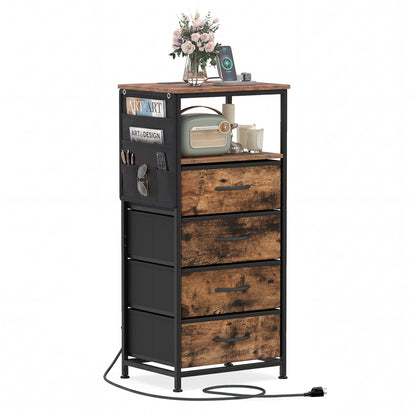 Nightstand with Integrated Charging Station 34" Modern Bedside Table-Black