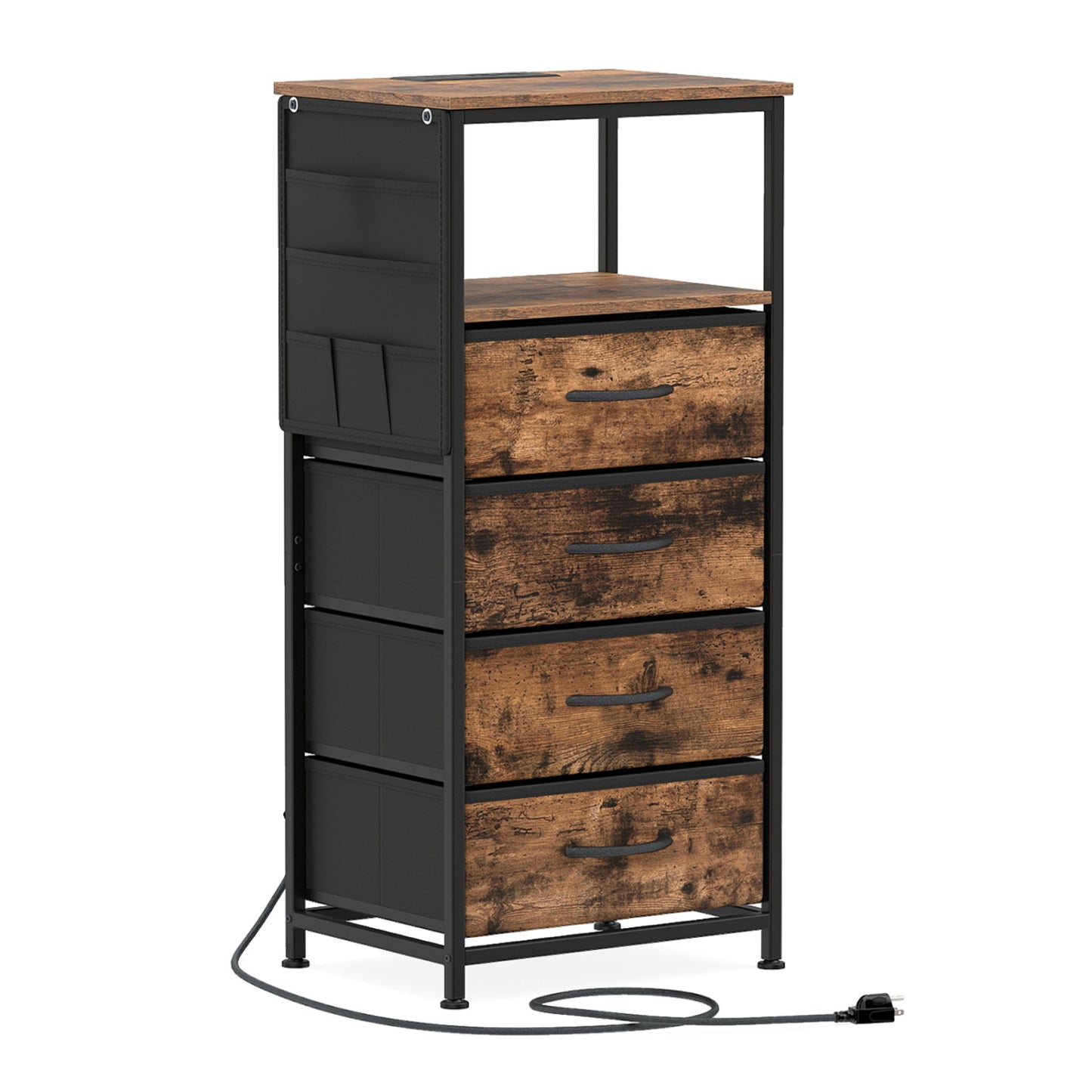 Nightstand with Integrated Charging Station 34" Modern Bedside Table-Black