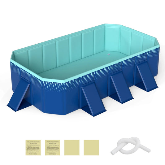 Non-Inflatable Swimming Pool Portable Around Ground Pool with 24 Wall Panels-Navy