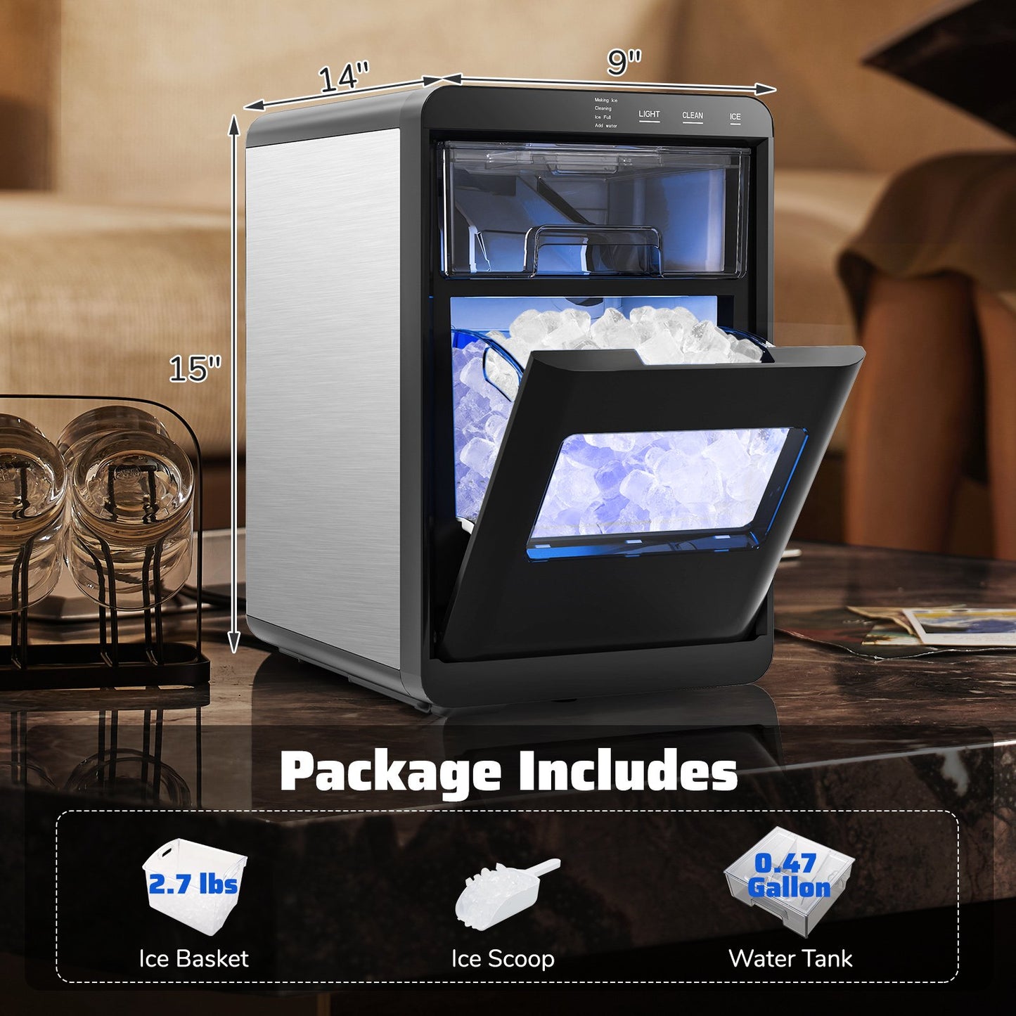 Nugget Ice Maker Countertop with Soft Chewable Pellet-Black