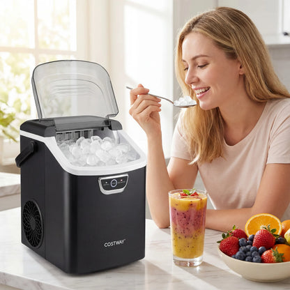 Nugget Ice Maker Countertop with Audible Ice Full Alarm-Black