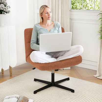 Office Armless Chair Cross Legged with Imitation Lamb Fleece and Adjustable Height-Beige