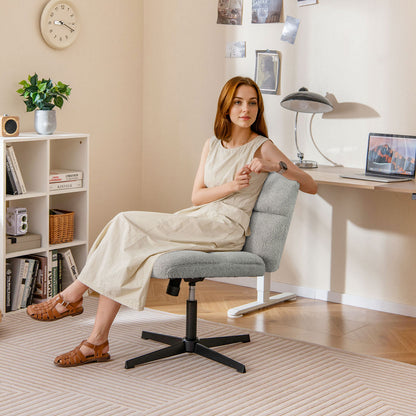 Office Armless Chair Cross Legged with Imitation Lamb Fleece and Adjustable Height-Beige